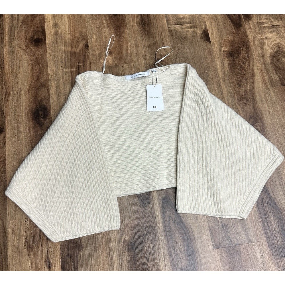 NWT Uniqlo Lambswool Cropped Sweater Women's US Size S Off White 100% Wool